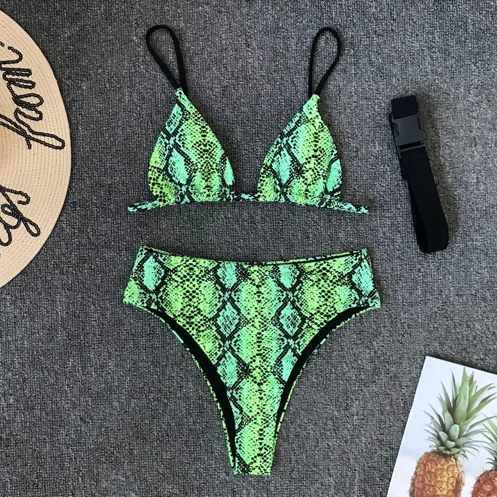 

2019 Women Summer Serpentine Printing Swimsuit Push-Up Bikini Set Beachwear Mid Waist Women Push-Up Sexy maillot de bain femme