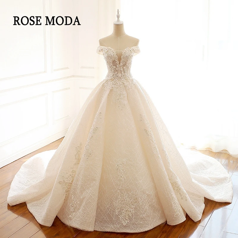 Rose Moda Luxury Lace Wedding Ball Gown Off Shoulder Bling Royal