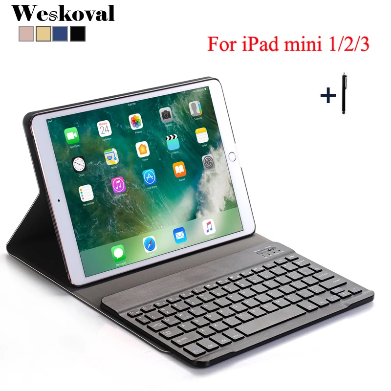 

Bluetooth Keyboard For Apple iPad Mini 1 2 3 Wireless Case Cover For iPad Mini 3 Tablet Flip Leather Stand Capa Fundas+Stylus