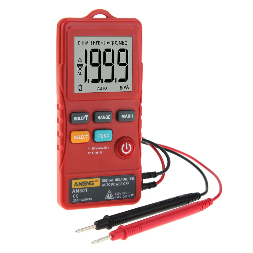 

AN301 Multi-function Button Type Multimeter + Portable Strap + Measurement Data Line Logistics Multimeter Measuring Tester Tool
