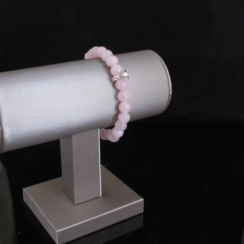 

Thomas Rose Pink Quartz Bead Bracelets with 925 Sterling Silver Smart Deer Buckle , Romantic Jewelry Gift Women TS B158