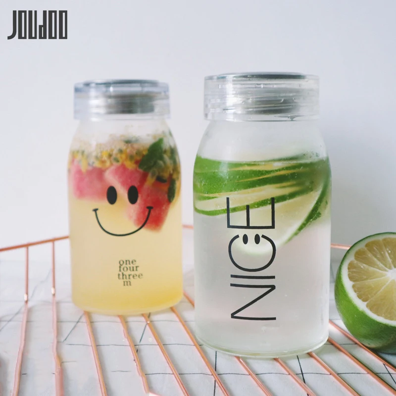 

JOUDOO New Summer Glass Water Bottle 480ML Large Capacity Frosted Drinkware Cup Portable Leak-proof Outdoor Tour Water Bottles35