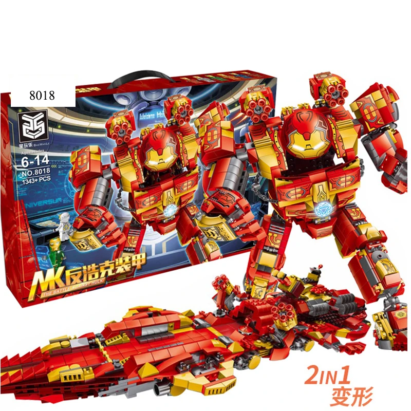 

Marvel Avengers Infinit 2 in 1 Super Hero Anti-Hulk Armor Battleship Mech Robot Building Blocks set DIY Bricks Toys for Children