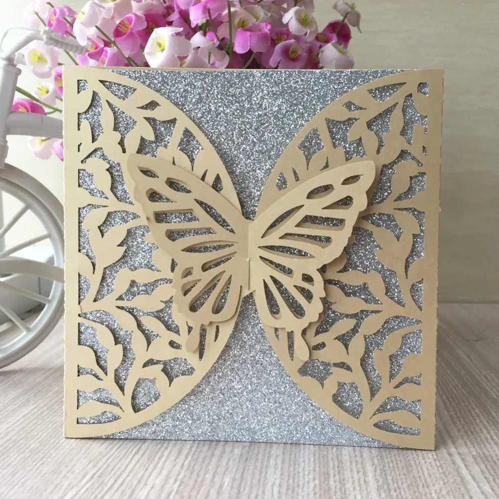 

50pcs/lot Personalized 3D Butterfly Pattern Wedding Cards Invitation 2019 Birthday Card Banquet Party Supplies Gift Card