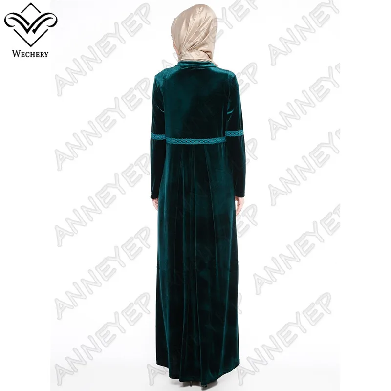 Wechery на весну и зиму Абаи мода мусульманских Вельветовое платье качество платья с длинным рукавом тонкая талия турецкая исламская Костюмы