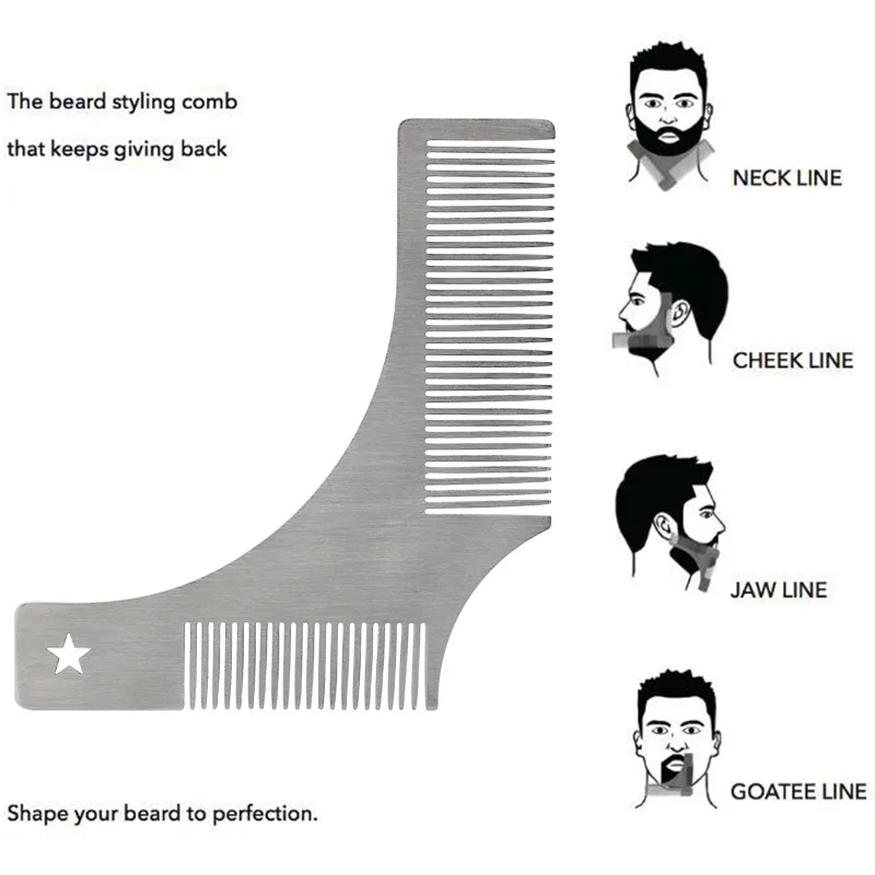 Гребень для бритья бороды из нержавеющей стали, инструмент для формирования бороды, Двусторонний шаблон для моделирования, кардный инструмент, расческа для бороды