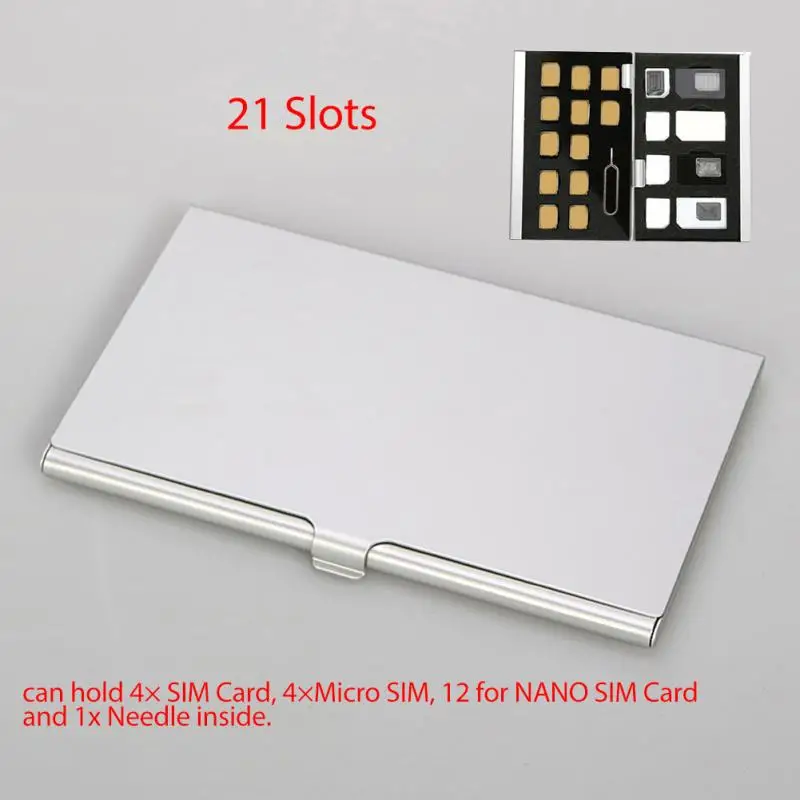 silver 21 slots 16 слотов/21 слота/14 слотов алюминиевый сплав SIM Micro Pin SIM карта коробка для хранения карт памяти Чехол протектор держатель - Цвет: silver 21 slots