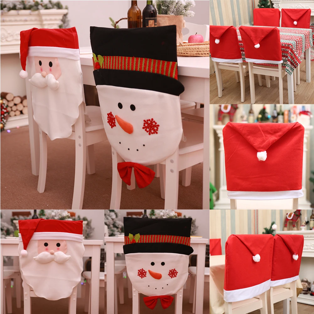 Милый Рождественский Чехол для стула Санта Клаус Снеговик украшения для домашнего стула задняя крышка