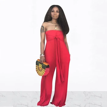 

Women Summer Tie Up Or Halter Lace-Up Neck Solid Wide Leg Loose Jumpsuit Beach Romper Sexy Streetwear Playsuit Outfits