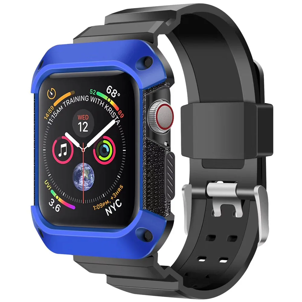 Спортивный ремешок для Apple Watch 5, 4, ремешок, чехол iwatch 44 мм, 40 мм, ремешок, прочный, ТПУ, защитный чехол, ремешок для часов, браслет, аксессуары - Цвет ремешка: black blue