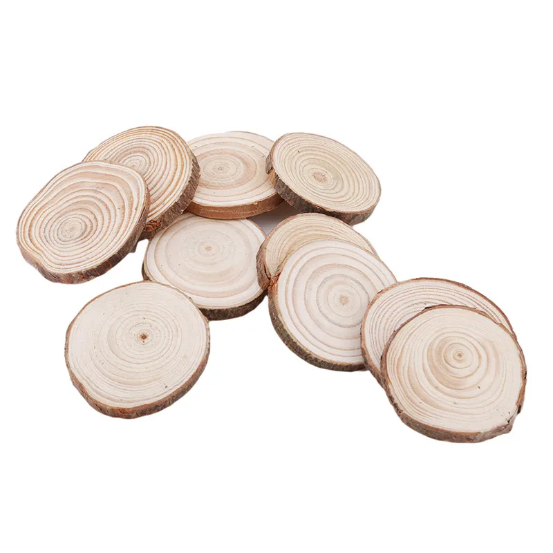 

10pcs Wood Slices Round Log Discs Wedding Centerpieces Embellishments Crafts Round Wood Piece DIY Craft Home Decoration Ornament