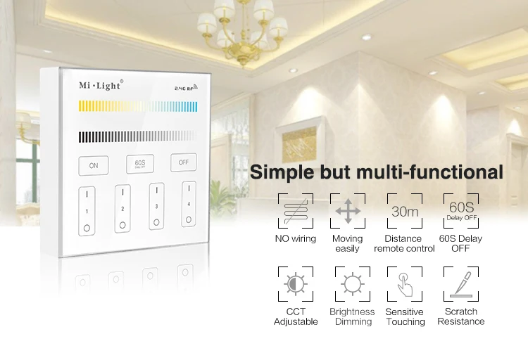 

Mi Light 4-Zone CCT Adjust Smart Panel Remote Controller Single Color + CCT For Led Strip Panel Light Bulb B2