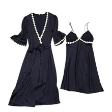 Женские зимние атласные искусственные шелковые халаты+ стеганое платье-комбинация Ночная Одежда Домашняя одежда комплект из 2 предметов для сна