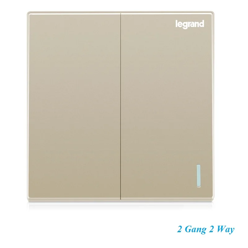 

High Quality Elegant Milan Gold Simple Stylish Large Panel Wall Switch With Fluorescence 2 Gang Double Control Lighting Switch