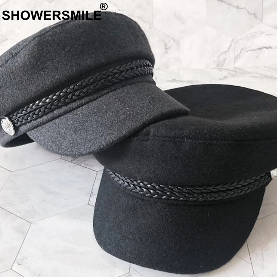 SHOWERSMILE шерстяная плоская шапка s, женская серая кепка Newsboy, Женская Морячка, Женская британская винтажная теплая зимняя шапка для художника, береты черного цвета