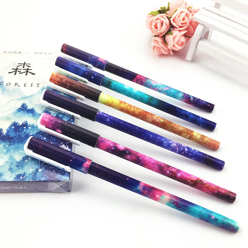 

0.38mm Kawaii fountain pen creativos Cartoon cute Star pattern school office Supplies Stationery Christmas black refill