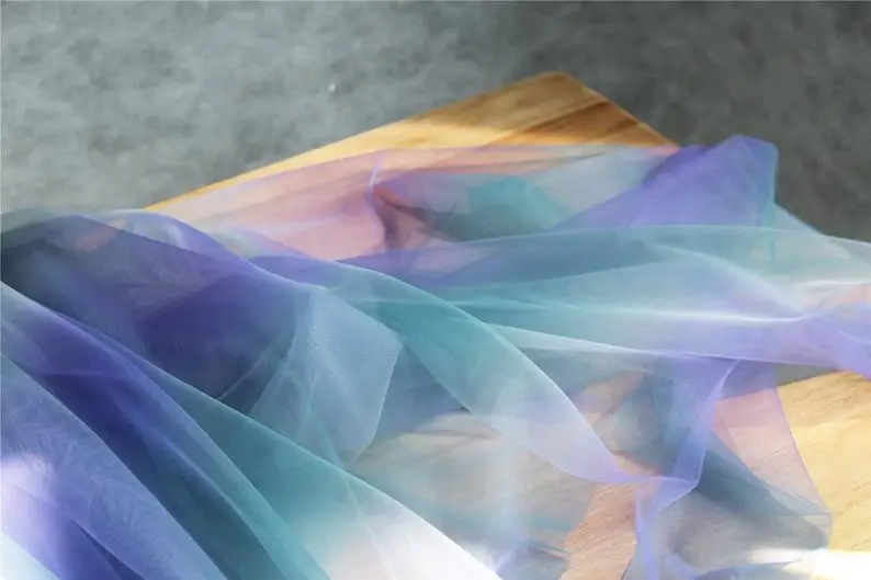 

10 yards Tie-dyed style tulle fabric with Gradient colors, blue and purple mesh lace fabric, gauze net fabric