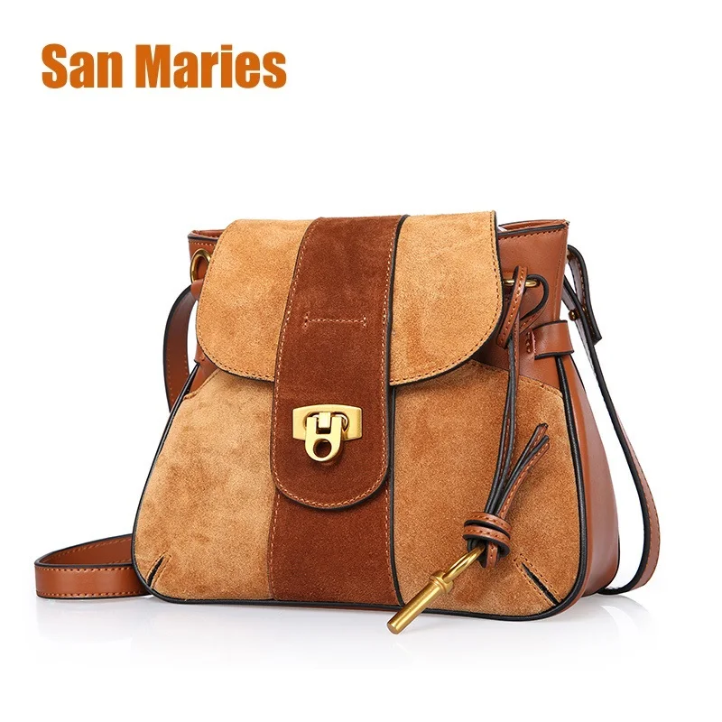 

San Maries Women Shoulder Bags Cow Leather 2019 Bolsas Feminina Cross Body Bags Matte Shoulder-bag Retro Vintage Ladies Saddle