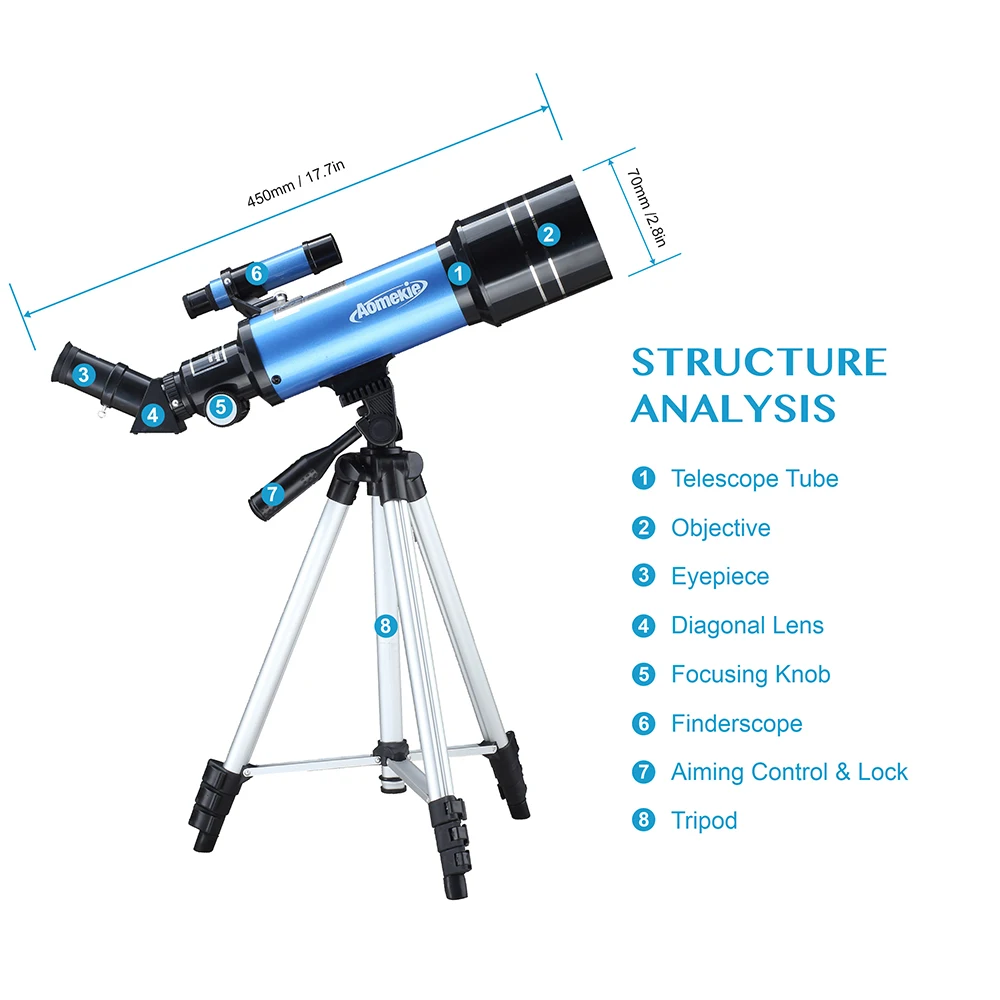 Telescópio para Iniciante com Tripé Adaptador de Telefone Aomekie Ajustável Ereto-imagem Assistindo Espaço Terrestre Monocular 70400 Lua 8 Cheap Telescópio e binóculos
