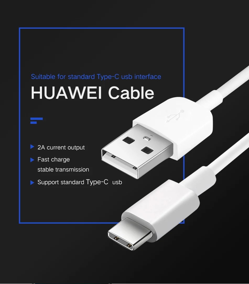 1Huawei P20 pro P10 lite 2A USB Type C Cable Original Travel Charger Huawei P9 P9 P10 Plus nova2 Plus honor v9 8 9 note8 v8 Play