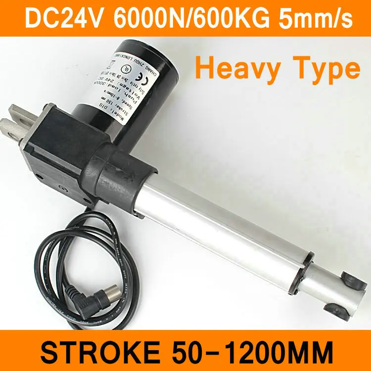 Actuador lineal 24 V DC Motor pesado 6000N 600 kg 1320LBS 5 mm/s golpe 50-1200mm Carga eléctrica Motor IP54 Al Aleación de CE RoHS ISO Actuador lineal 24 V DC Motor pesado 6000N 600 kg 1320LBS 5 mm/s golpe 50-1200mm Carga eléctrica Motor IP54 Al Aleación de CE RoHS ISO
