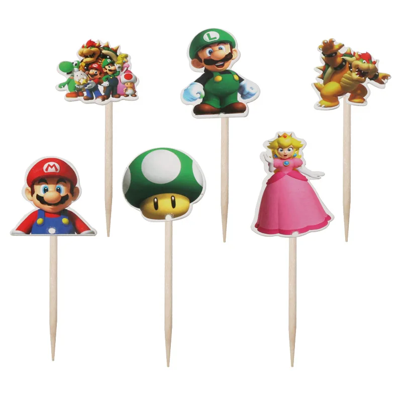 1 компл. Super Mario Bros бумажные тематические флаги вечерние украшения для детей первый день рождения для мальчиков и девочек вечерние бумажные баннеры - Цвет: cake topper 24pcs