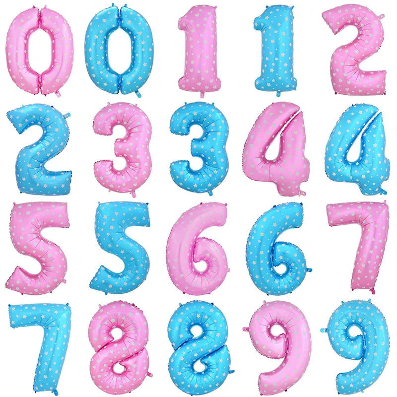 

40Inch Large Blue Pink Dot Digit Number Helium Foil Balloons Happy Birthday Wedding Party New Year Decoration Balloon Kids Gift