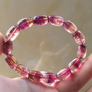 

Tourmaline orange red color watermelon barrel beads near glass natural crysta Bracelet