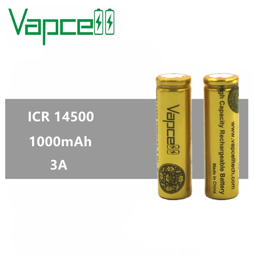 

2pcs Vapcell 14500 battery 1000mah 3A battery ICR14500 For flashlights small power tools high capacity rechargeable battery