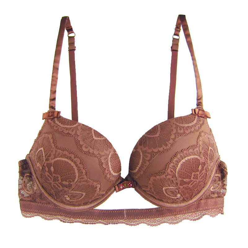 

MiaoErSiDai Sexy Women Lace Push Up Bra Fashion Hollow out Padded For Girls Beading Bow Brassiere Thick Cup Super Beautiful Bra
