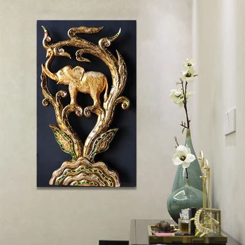 

Thai wood carving crafts living room porch background wall hangings/murals/hand carved elephant carving board