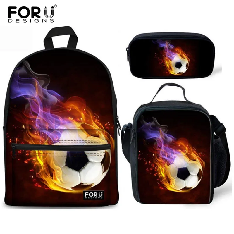

FORUDESIGNS 3Pcs/set Foot-ball Pattern Boys School Bags Big Capacity Backpack For Teenagers Student Fire Kanken Book Bag Mochila