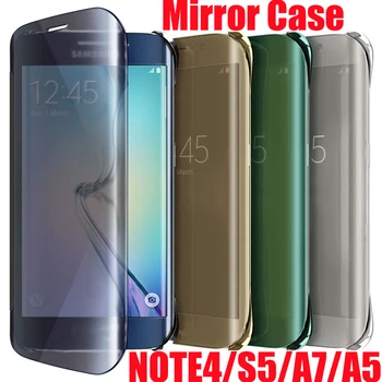 

50x DHL Free Newest Mirror Screen Flip Leather Mirror Clear View Cover For Samsung Galaxy Note 4 & S5 A7 A5 E5 E7 Case