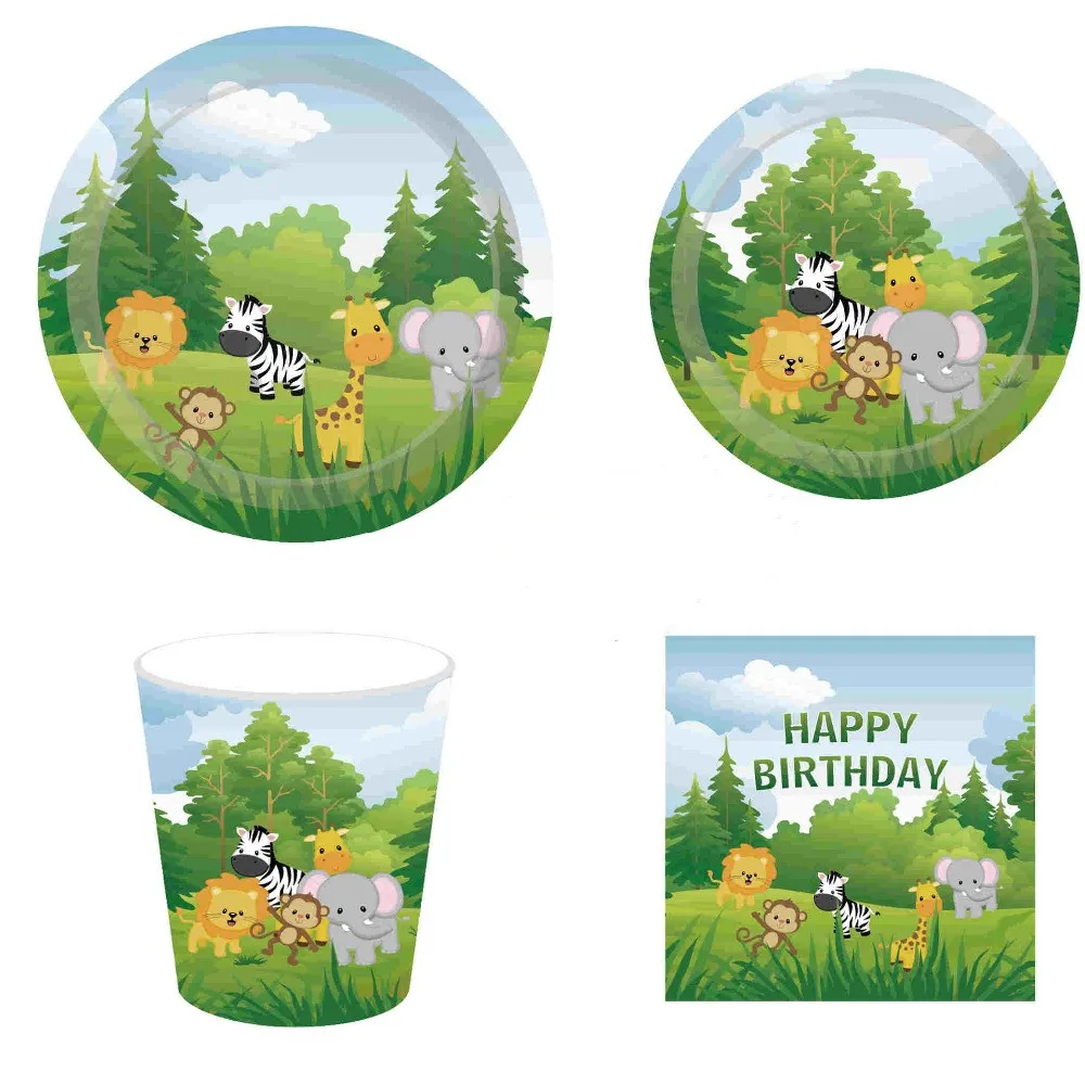 

Jungle Safari Party Disposable Tableware Set Jungle Animal Disposable Plates/Cups/Napkins Baby Shower Supplies