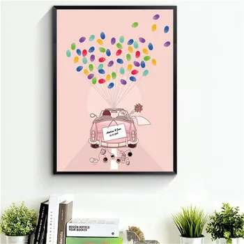 

Fingerprint Painting Guest Book Home Wall Art DIY Bride Groom Wedding Pink Car Enagement Party DIY Anniversary Backdrop Decor