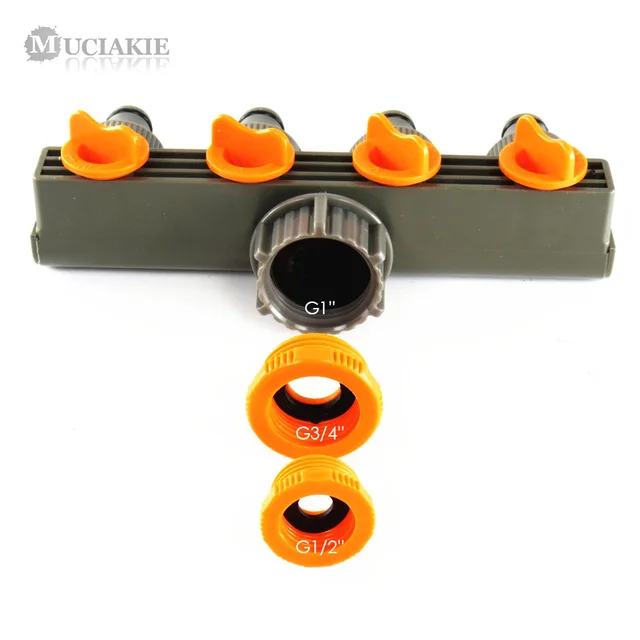 MUCIAKIE 1” to 3/4” to 1/2” Female Thread 4 Way Hose Splitters for Automatic Watering Pipe Linker Timer Garden Irrigation