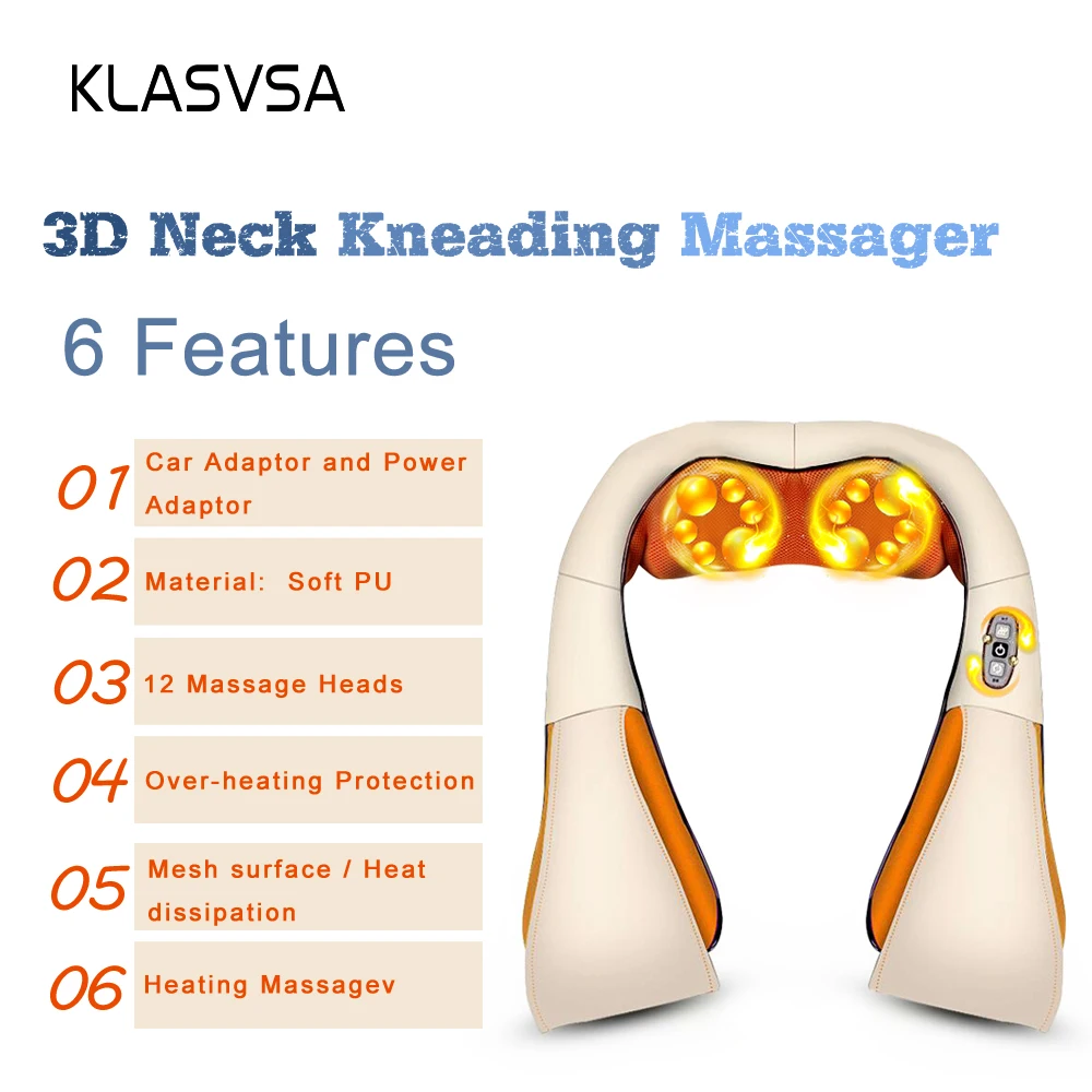 Klasvsa 12 رؤساء التدفئة تدليك الرقبة الكتف العجن مدلك الإغاثة آلام الظهر الخصر العلاج عنق الرحم الرعاية الصحية الاسترخاء