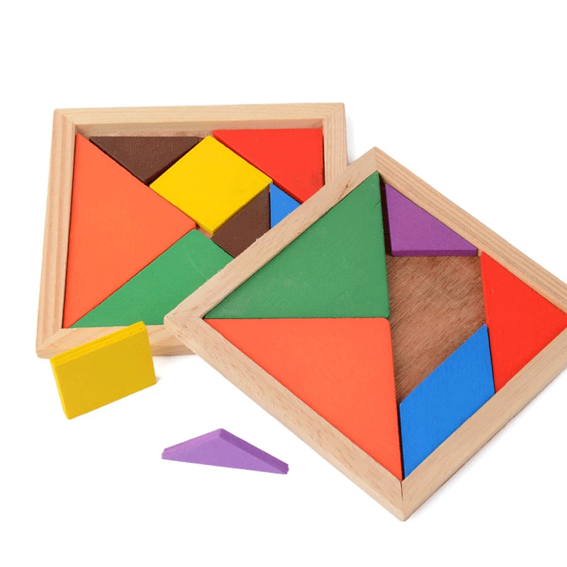 Деревянная головоломка Tangram, разноцветная деревянная геометрическая форма, сделай сам, головоломка, креативная интерактивная обучающая развивающая игрушка для детей