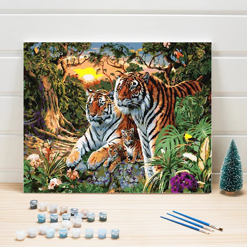 

Paint Oil Painting By Numbers Animals Tiger Acrylic Coloring Art On Canvas DIY Wall Pictures For Living Room Drawing Adults Kits