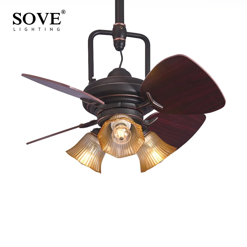 Sove 24 Inch Retro Village Wood Mini Ceiling Fans With Lights Decorate Bedroom Home 220 Volt Ceiling Light Fan Lamp