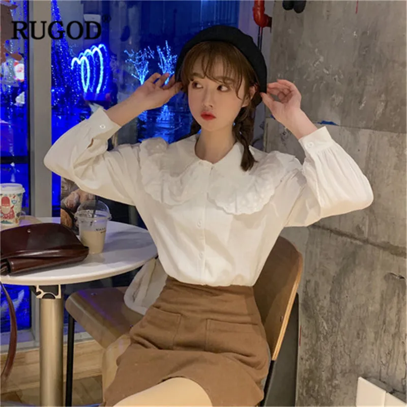 Oversize Shirt Women Casual Peter Pan Collar Tops Off
