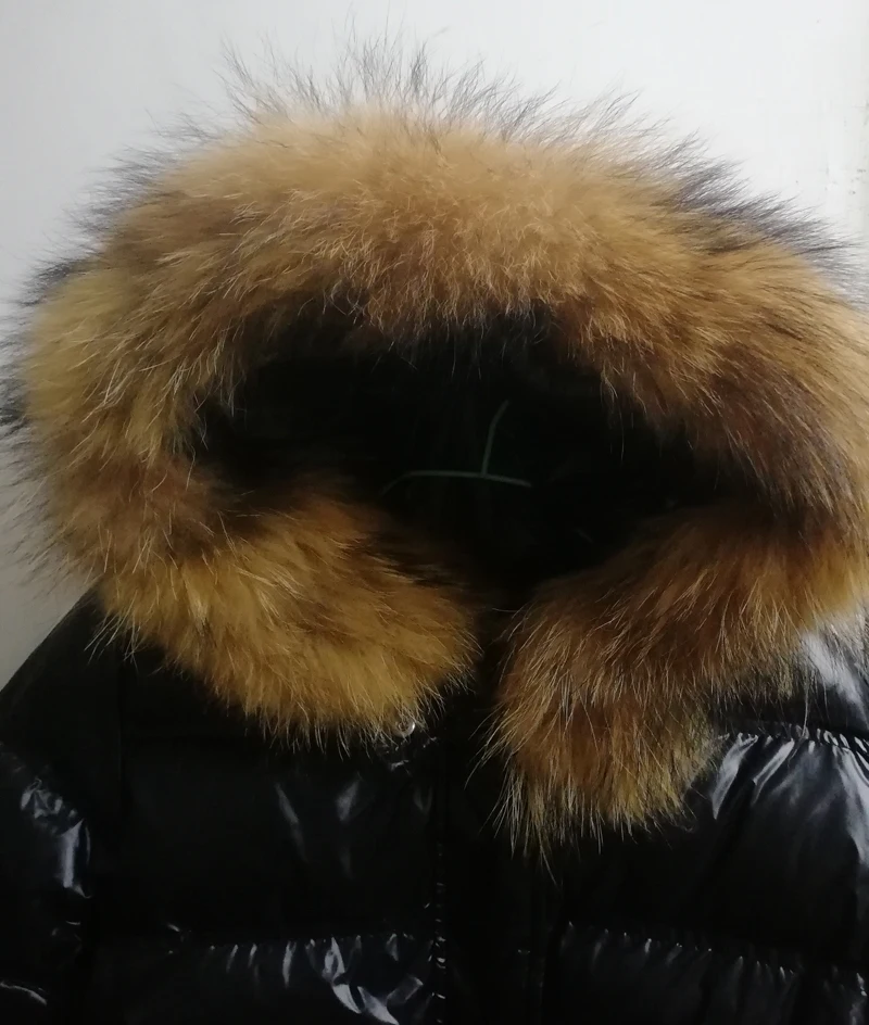 Зимняя куртка-пуховик Мода енота меховым капюшоном Теплый жакет Короткое пальто с длинным рукавом черный, красный Для женщин куртка