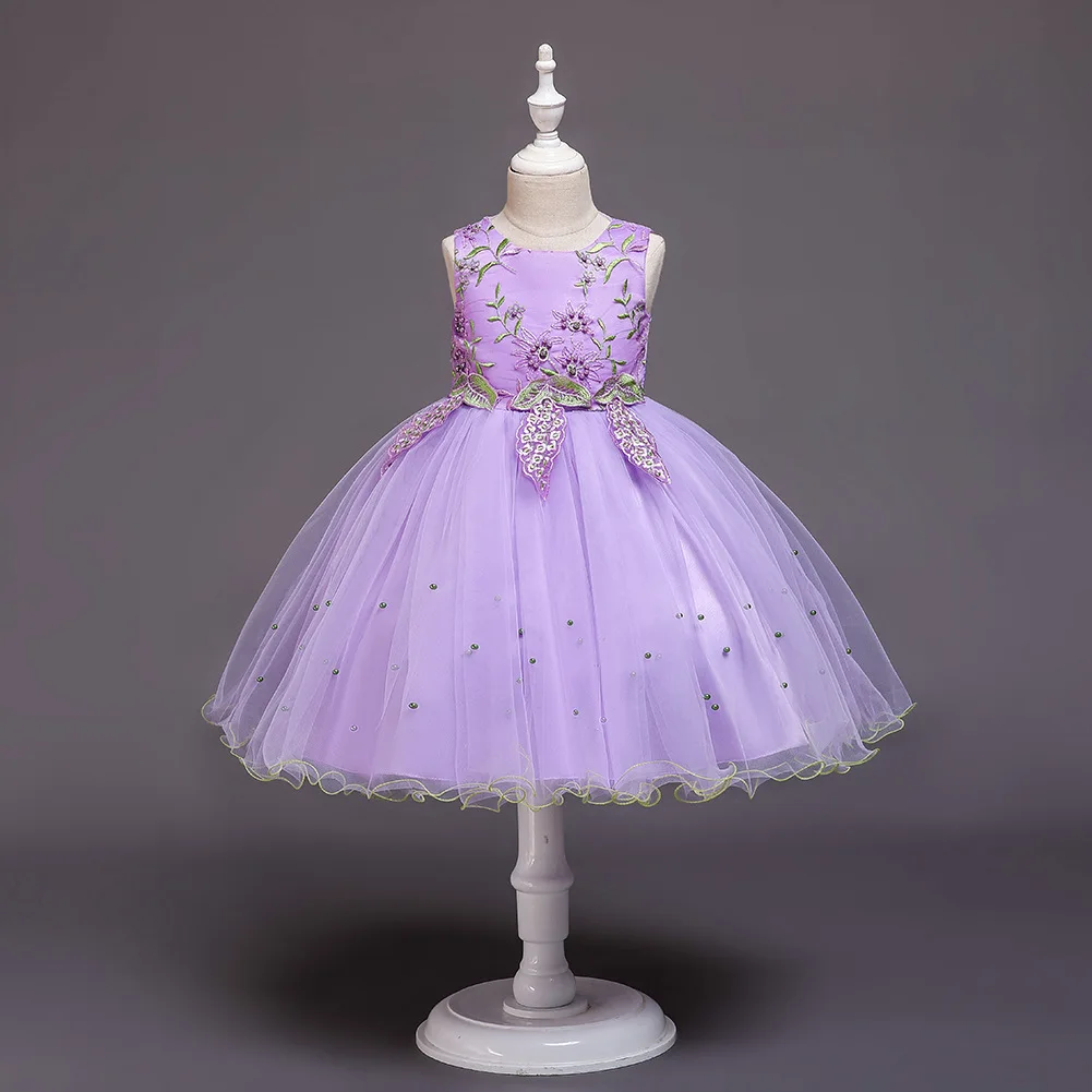 

Children's wedding dress Princess Girl catwalk 2019 summer embroidery sleeveless