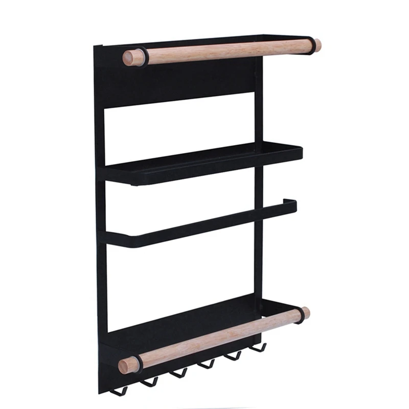 Kitchen Rack Fridge Magnetic Organizer -Design Paper Towel Holder, Rustproof Spice Jars Rack, Heavy-duty Refrigerator Shelf St