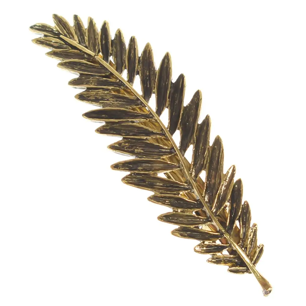 1 Pc Elegant Women Gold Silver Women Feather Leaf Leaves Barrette Hairpin Hair Clip Barrette Headwear Triangle Hair Accessories