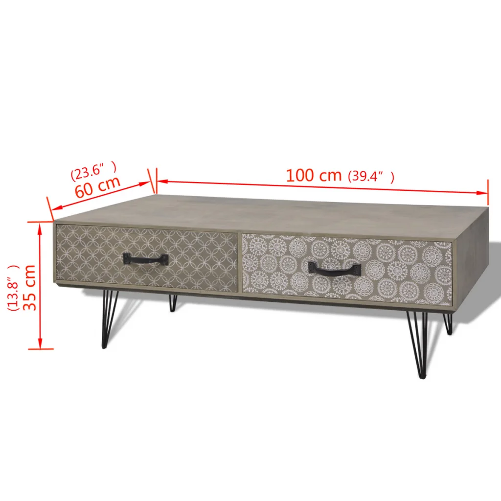 IKAYAA Retro Design Coffee Table With 4 Drawers 100x60x35 cm Tea Coffee Table with elegant decorative pattern ES FR Stock