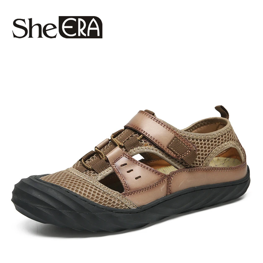 

She ERA Brand Men Genuine Leather Sandals Brand Summer Shoes for Men Outdoor Beach Anti-skid Walking Sport Man Footwear Shoes