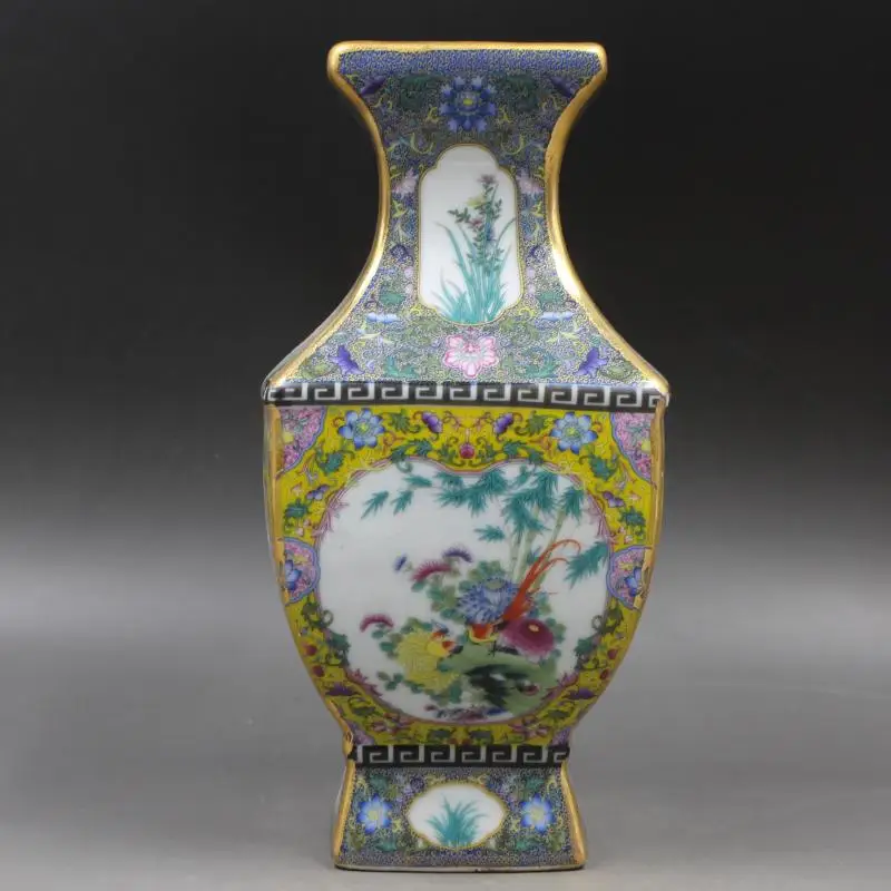 

Antique Old Chinese porcelain vase,Enamel color flower bird square bottle,home Decoration, collection & adornment, Free shipping