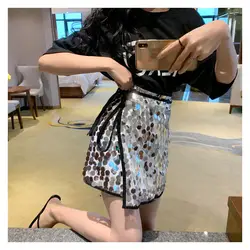 Блёстки юбка эластичный пояс 2019 для женщин Высокая талия сверкающие юбки для вечерние корейский стиль PP-135