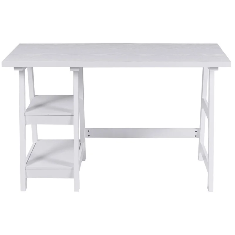 Modern White Computer Desk With 2 Open Tiers Shelves Office